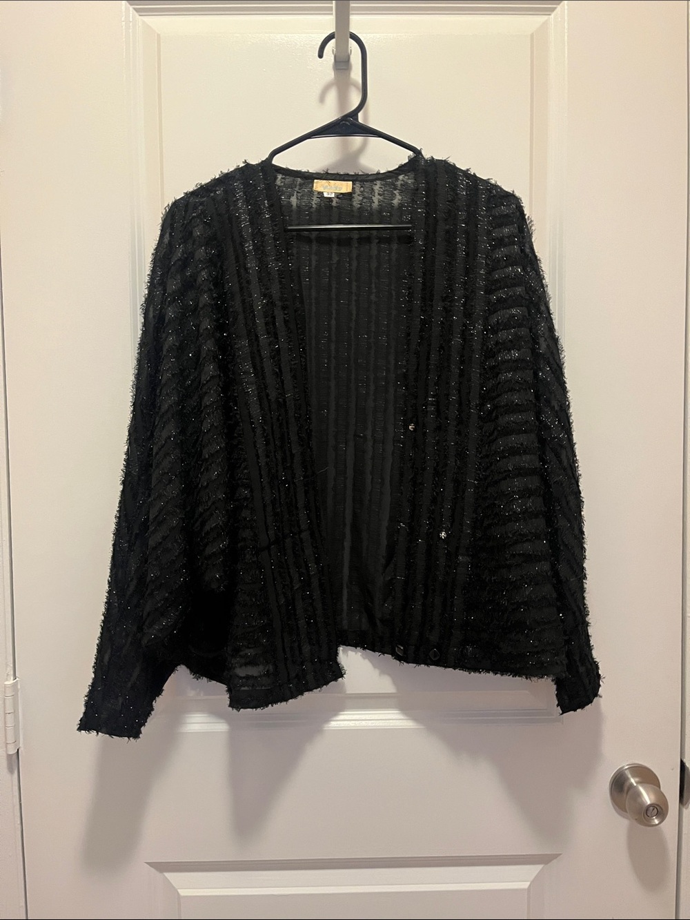 Vanity Black Textured Shimmer Open Front Cardigan